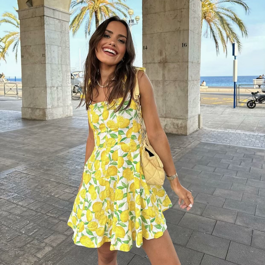 Limoncello Tie-Strap Sundress – Flowy Fit & Citrus Print