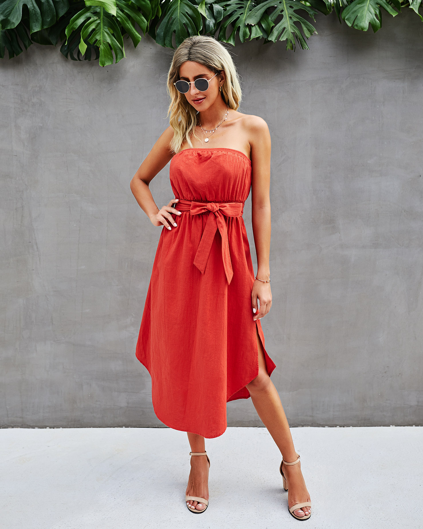 Strapless Belted Midi Sundress – Women’s Summer Tube Dress