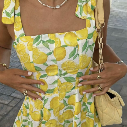 Limoncello Tie-Strap Sundress – Flowy Fit & Citrus Print