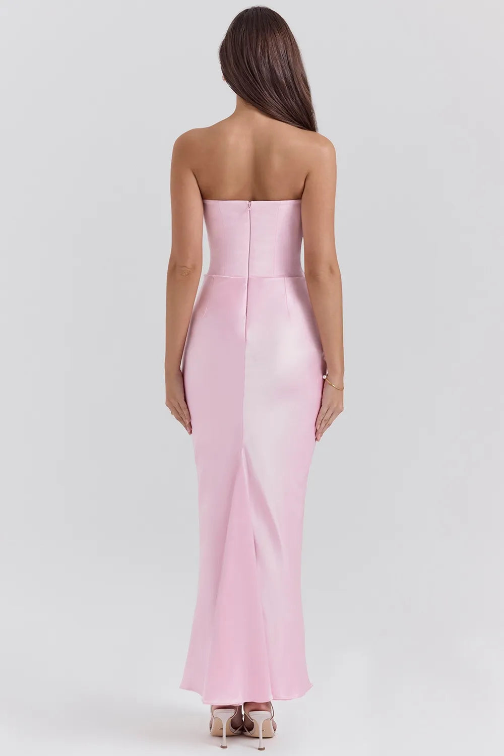 Luxe Strapless Satin Corset Gown – Ruched Maxi Dress